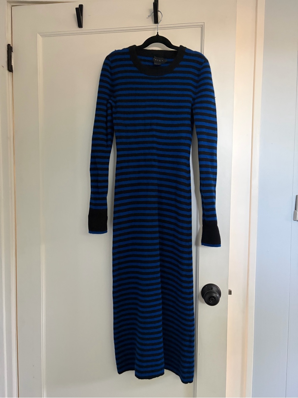 Hatch Blue and Black Striped Long Sleeve Maxi Dress